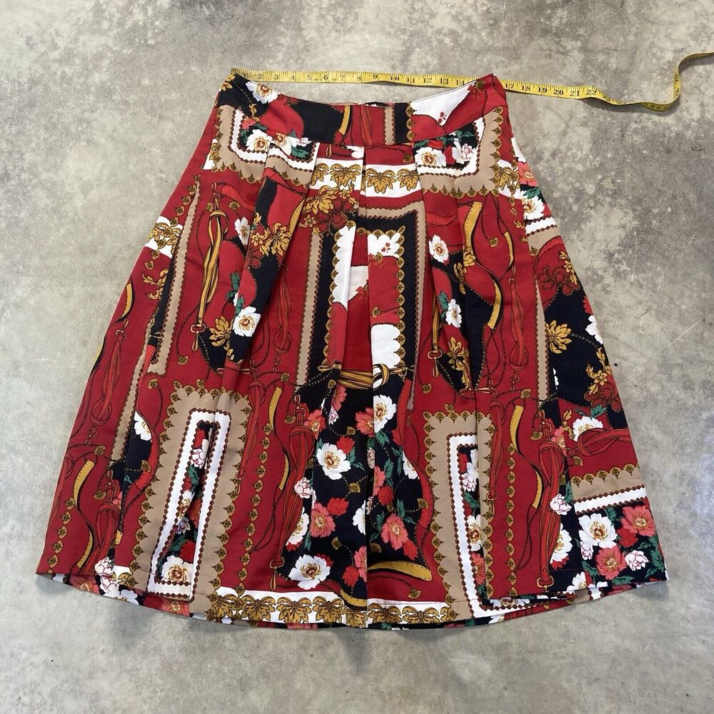 New York Co Skirt Womens 14 Red Mixed Print Pleated Full A Line Office‎